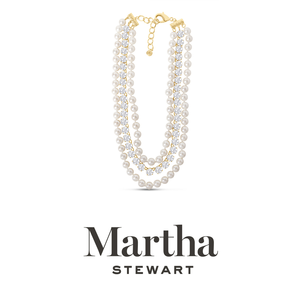 Martha Stewart Three Strand Pearl and Crystal Necklace In Gold, 18 Inches